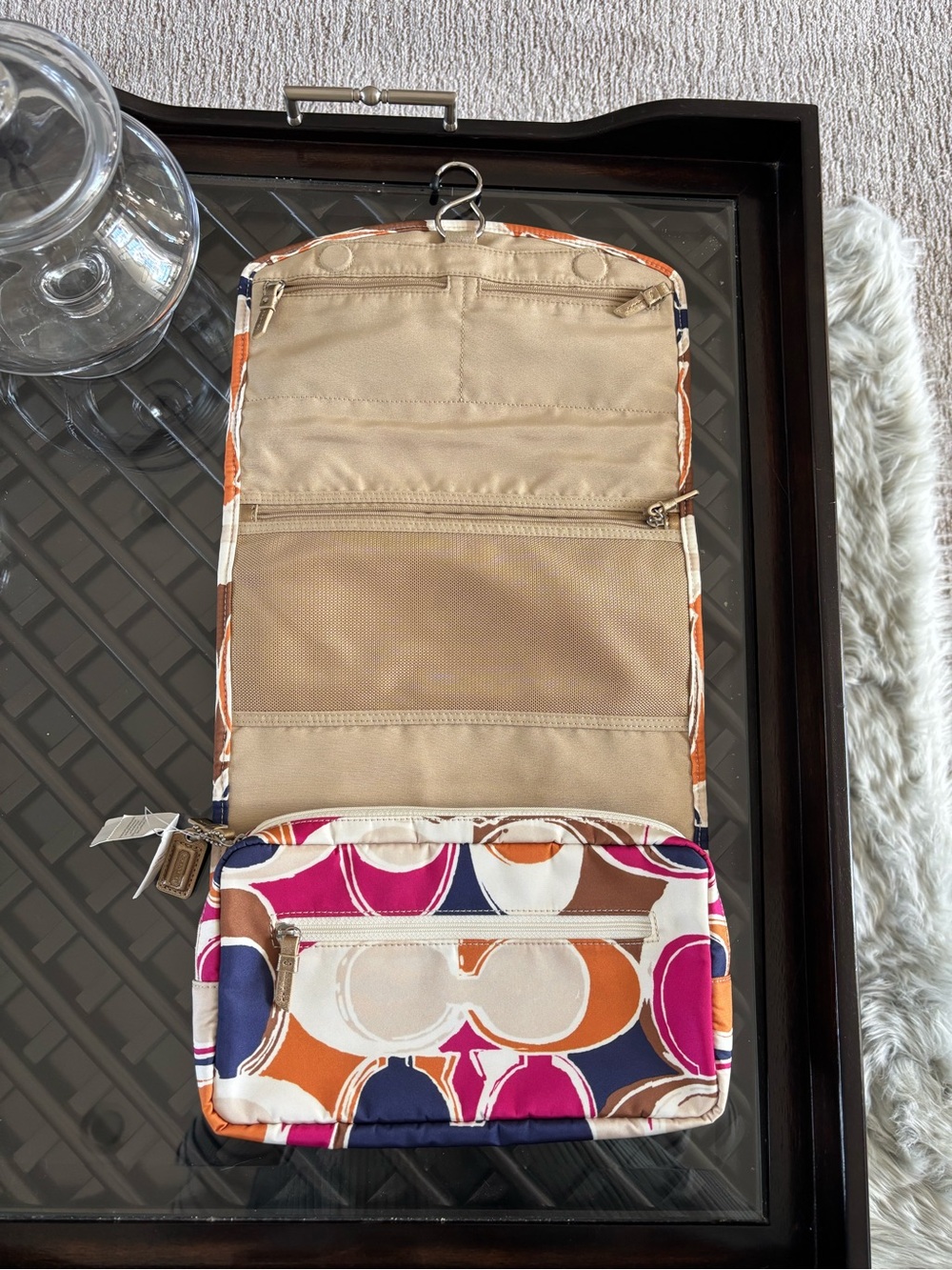 Coach Multicolor Signature Hanging Travel Organizer in Pink, Orange & Navy